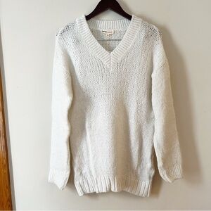 Koton White Wool Blend Tunic V-Neck Sweater Size XL NEW Open Knit Ribbed hem
